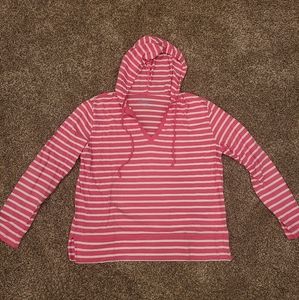 Fresh Produce Pink and White Striped Hoodie Long Sleeve Top